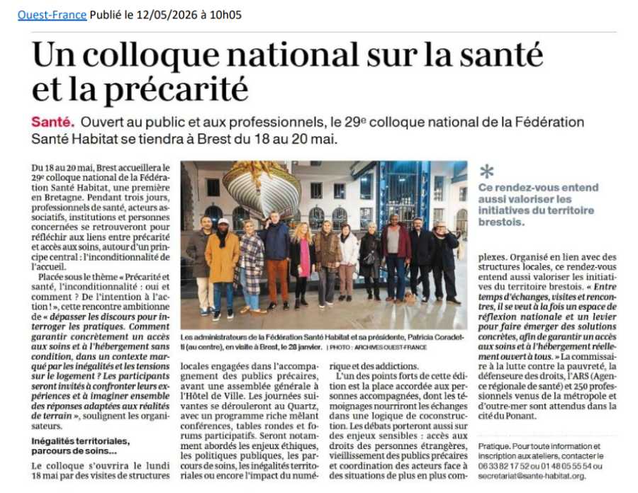 29è Colloque de la FSH à BREST : 300 congressistes inscrits ! On en parle dans la presse.